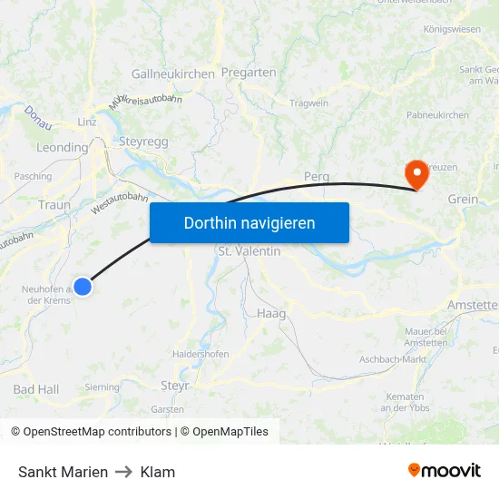 Sankt Marien to Klam map