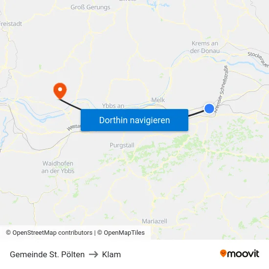 Gemeinde St. Pölten to Klam map