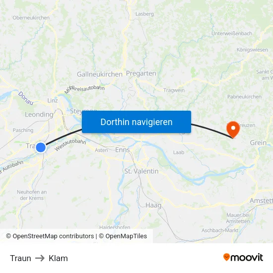 Traun to Klam map