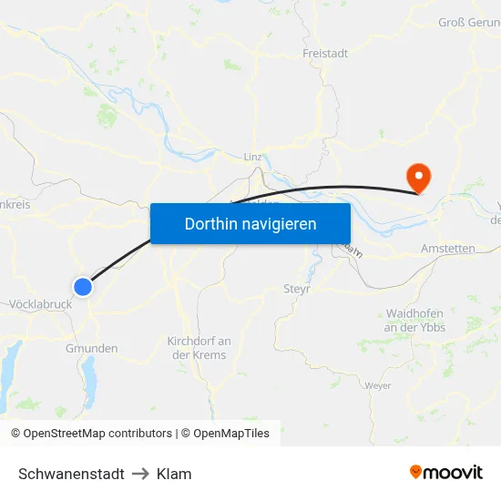 Schwanenstadt to Klam map