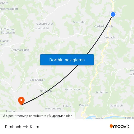 Dimbach to Klam map
