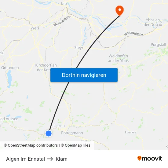 Aigen Im Ennstal to Klam map