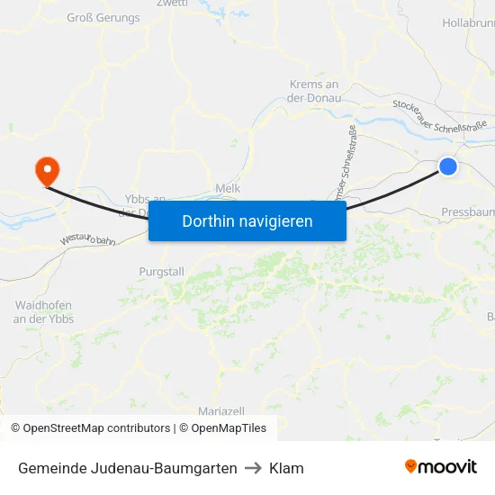 Gemeinde Judenau-Baumgarten to Klam map