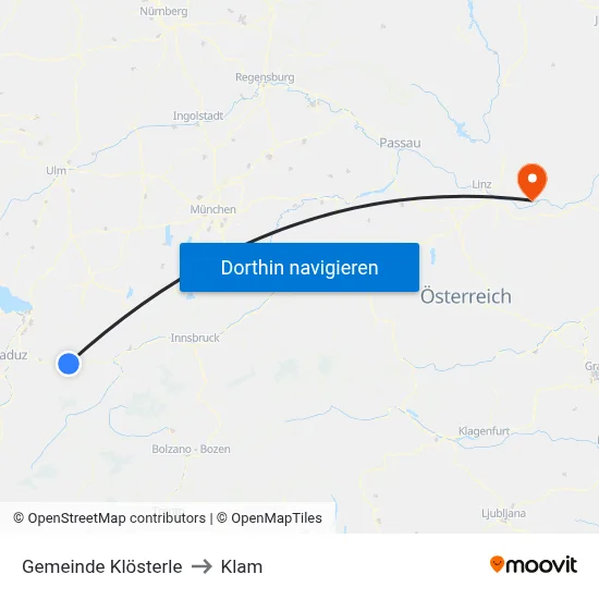 Gemeinde Klösterle to Klam map