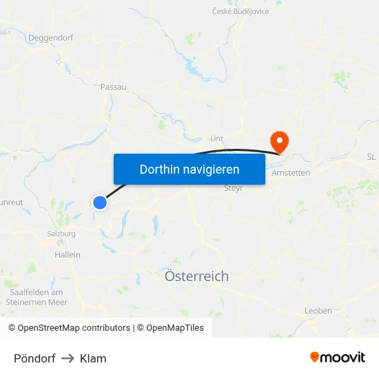 Pöndorf to Klam map