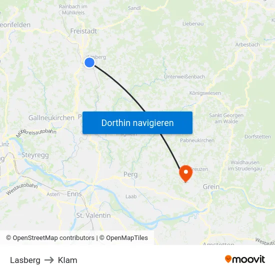 Lasberg to Klam map