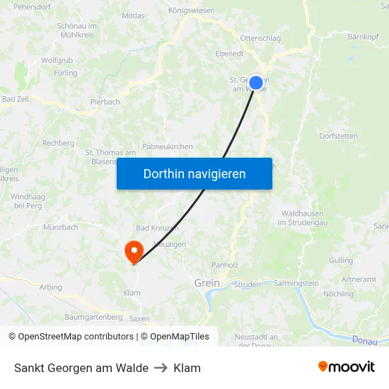 Sankt Georgen am Walde to Klam map