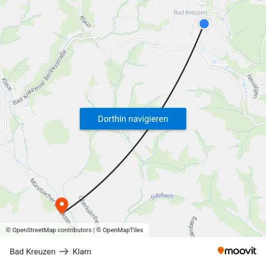Bad Kreuzen to Klam map
