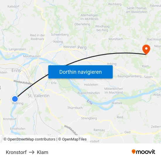 Kronstorf to Klam map