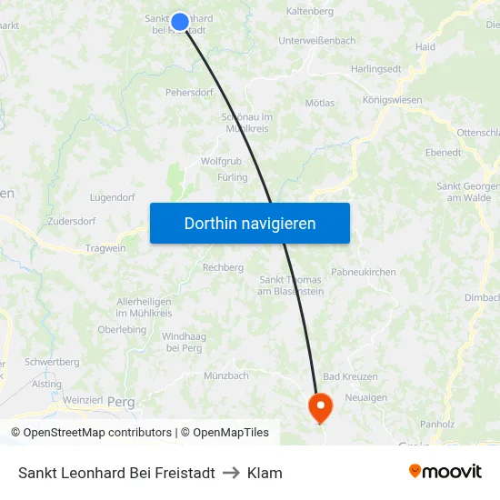 Sankt Leonhard Bei Freistadt to Klam map
