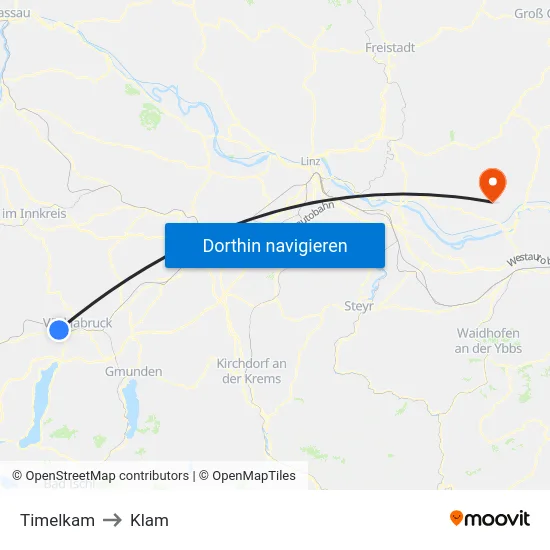 Timelkam to Klam map