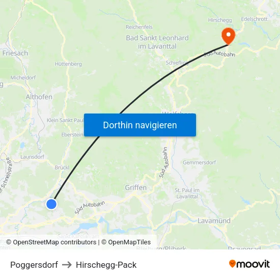 Poggersdorf to Hirschegg-Pack map