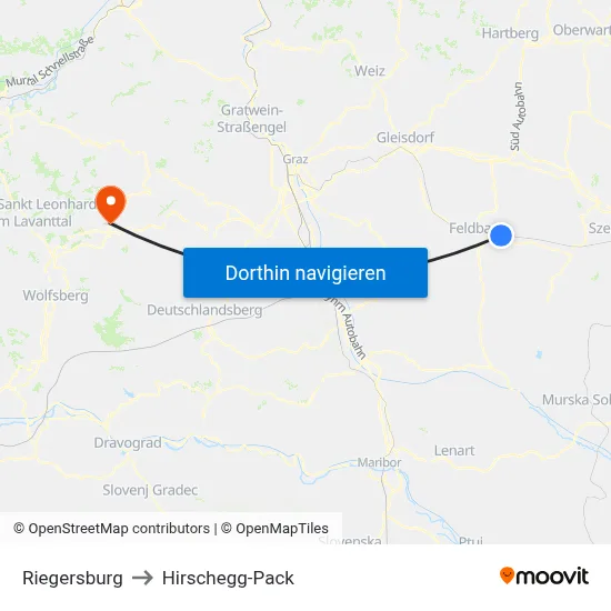 Riegersburg to Hirschegg-Pack map