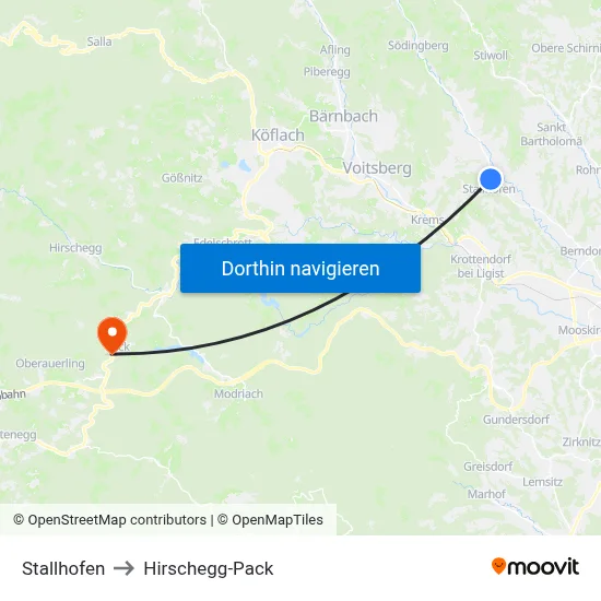 Stallhofen to Hirschegg-Pack map