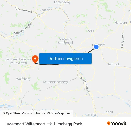 Ludersdorf-Wilfersdorf to Hirschegg-Pack map