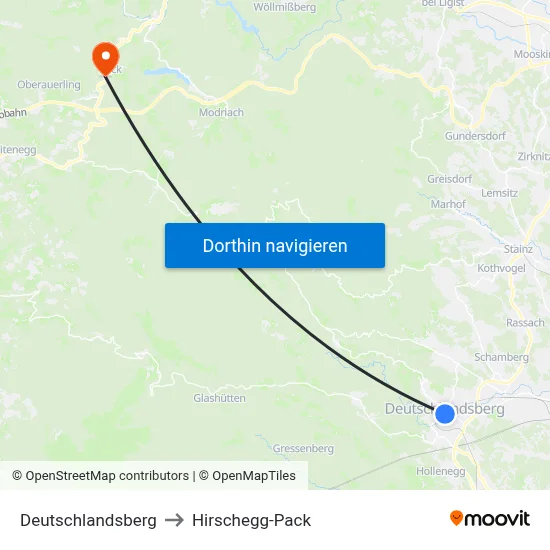 Deutschlandsberg to Hirschegg-Pack map