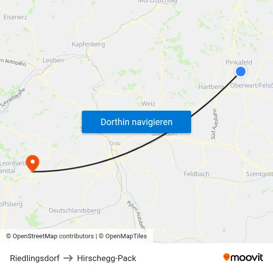 Riedlingsdorf to Hirschegg-Pack map