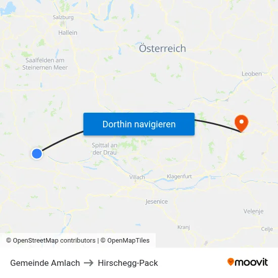 Gemeinde Amlach to Hirschegg-Pack map