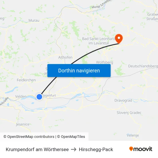Krumpendorf am Wörthersee to Hirschegg-Pack map
