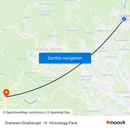 Gratwein-Straßengel to Hirschegg-Pack map