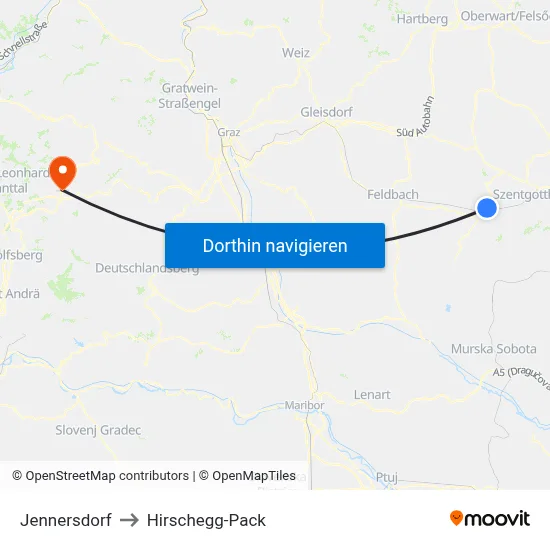 Jennersdorf to Hirschegg-Pack map
