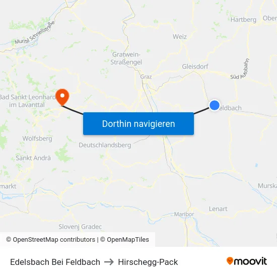 Edelsbach Bei Feldbach to Hirschegg-Pack map