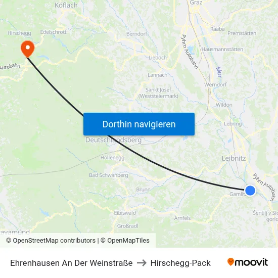 Ehrenhausen An Der Weinstraße to Hirschegg-Pack map