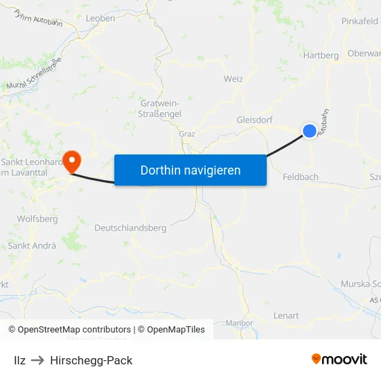 Ilz to Hirschegg-Pack map