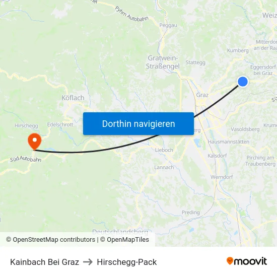 Kainbach Bei Graz to Hirschegg-Pack map
