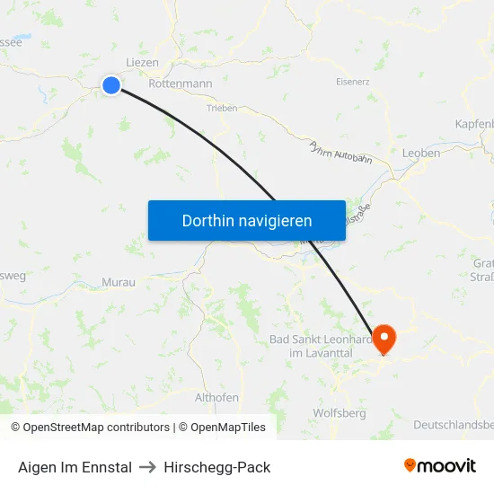 Aigen Im Ennstal to Hirschegg-Pack map