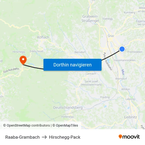 Raaba-Grambach to Hirschegg-Pack map