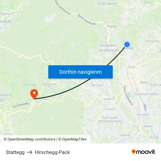 Stattegg to Hirschegg-Pack map