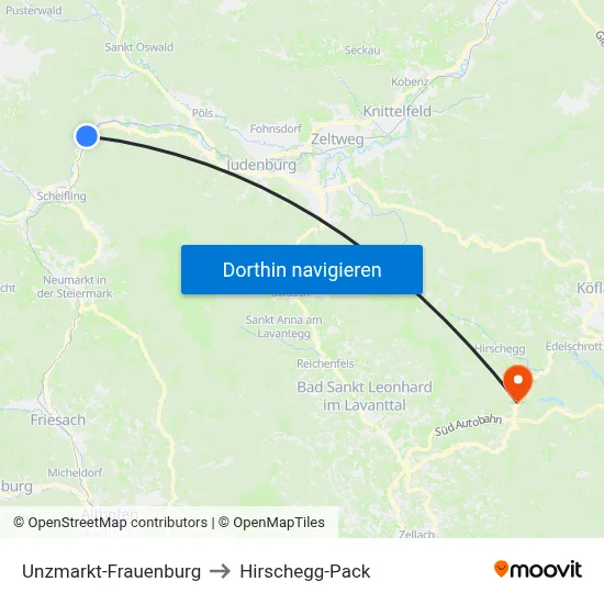 Unzmarkt-Frauenburg to Hirschegg-Pack map