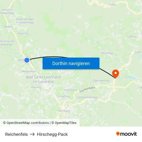 Reichenfels to Hirschegg-Pack map