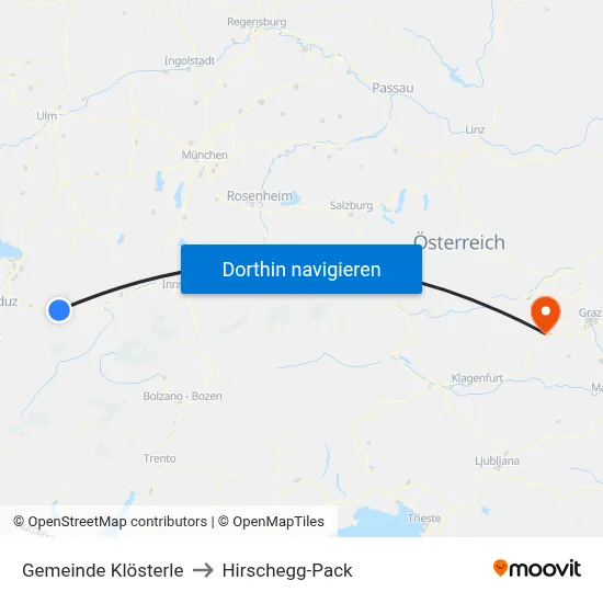 Gemeinde Klösterle to Hirschegg-Pack map