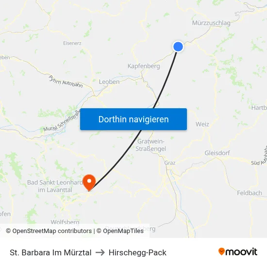 St. Barbara Im Mürztal to Hirschegg-Pack map
