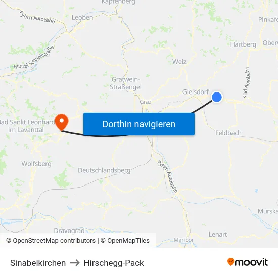 Sinabelkirchen to Hirschegg-Pack map