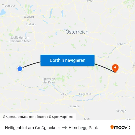 Heiligenblut am Großglockner to Hirschegg-Pack map