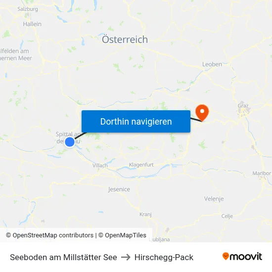 Seeboden am Millstätter See to Hirschegg-Pack map