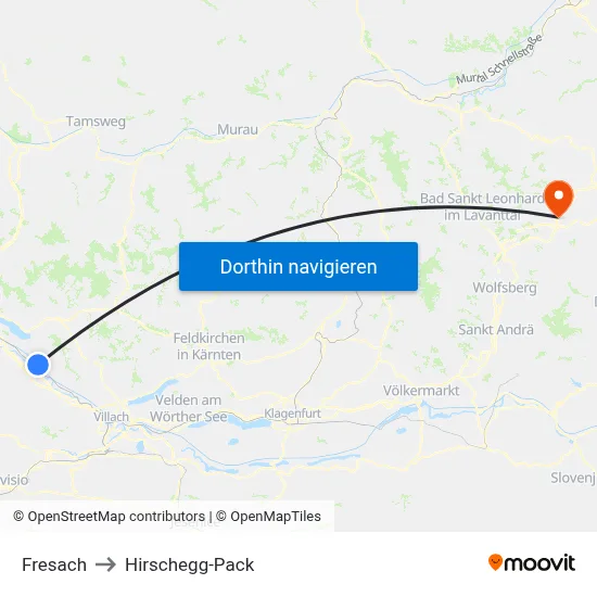 Fresach to Hirschegg-Pack map