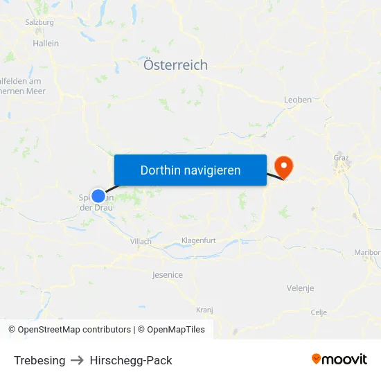 Trebesing to Hirschegg-Pack map