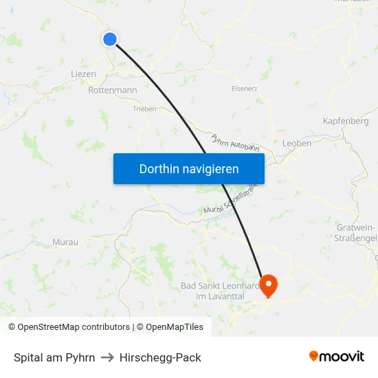 Spital am Pyhrn to Hirschegg-Pack map