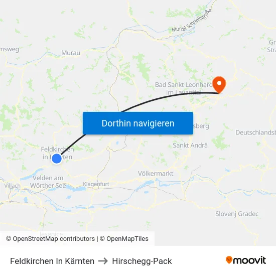 Feldkirchen In Kärnten to Hirschegg-Pack map