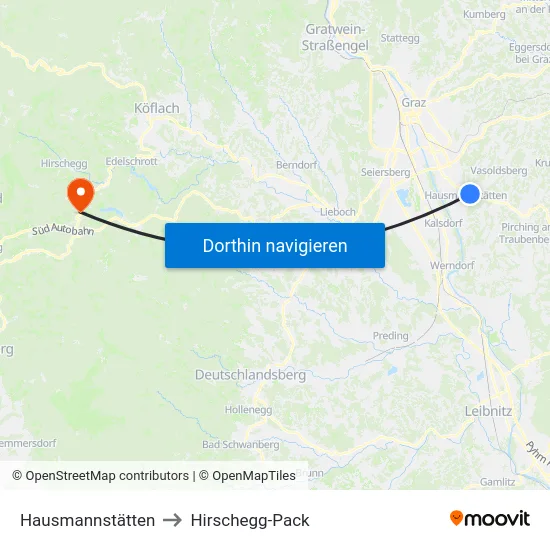 Hausmannstätten to Hirschegg-Pack map