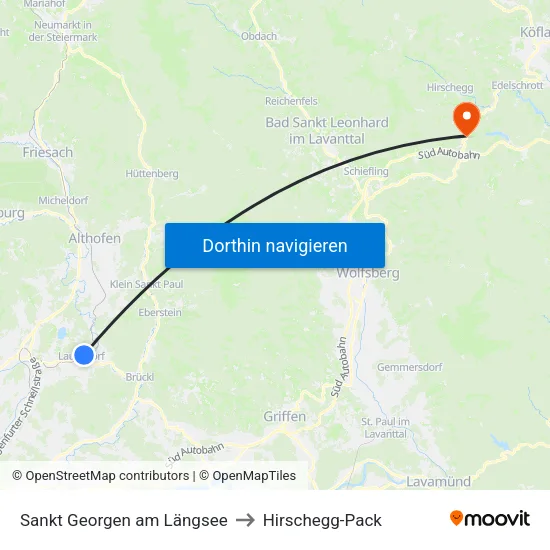 Sankt Georgen am Längsee to Hirschegg-Pack map
