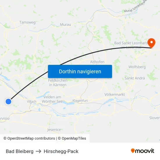 Bad Bleiberg to Hirschegg-Pack map