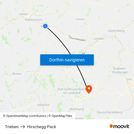 Trieben to Hirschegg-Pack map