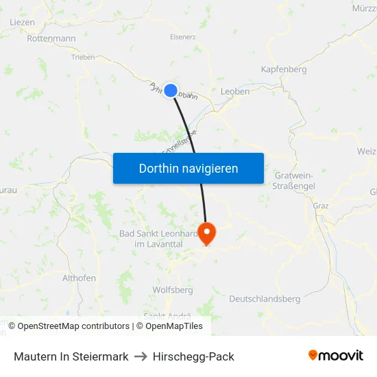 Mautern In Steiermark to Hirschegg-Pack map