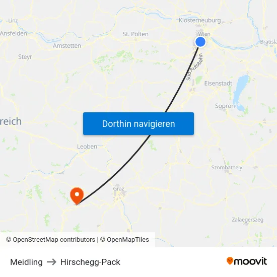Meidling to Hirschegg-Pack map
