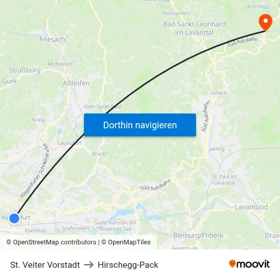 St. Veiter Vorstadt to Hirschegg-Pack map